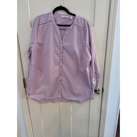 Isaac Mizrahi Tops - Isaac Mizrahi Long Sleeve Dk Pink White Striped Blouse QVC Sz L Petite